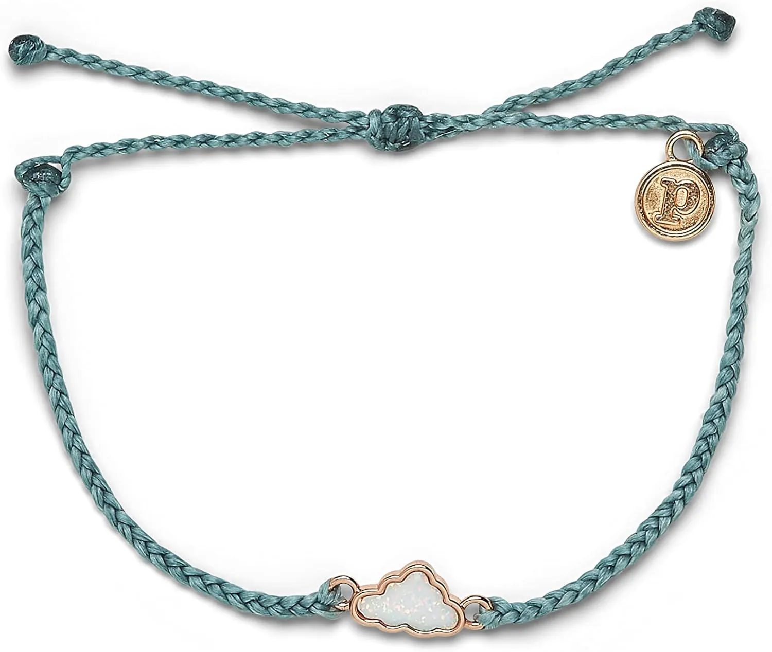 Pura Vida Silver or Rose Gold Opal Cloud Bracelet w/Synthetic Opalite - 100% Waterproof, Adjustable Band, Brand Charm
