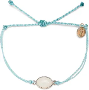 Pura Vida Silver or Rose Gold-Plated Opal Bracelet w/Blue or White Stone - Adjustable Band, Brand Charm