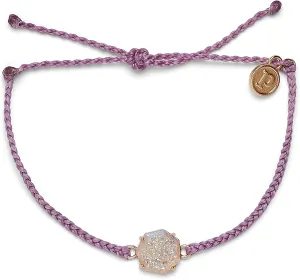 Pura Vida Silver or Rose Gold-Plated Rainbow Geode Braided Bracelet - Adjustable Band, Brand Charm