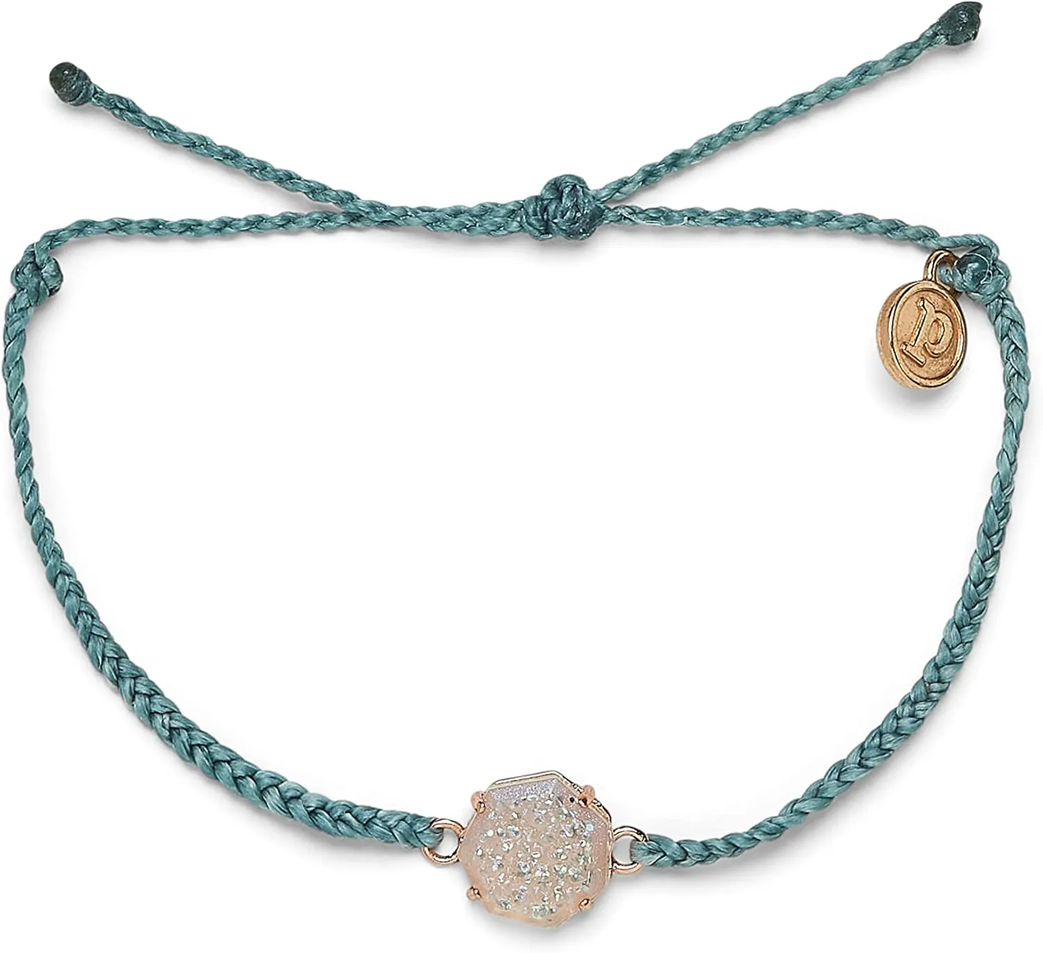 Pura Vida Silver or Rose Gold-Plated Rainbow Geode Braided Bracelet - Adjustable Band, Brand Charm