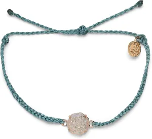 Pura Vida Silver or Rose Gold-Plated Rainbow Geode Braided Bracelet - Adjustable Band, Brand Charm