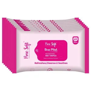 P.u.r.e. S.o.f.t. Rose Mist Refreshing Wet Wipes 25N Each - Pack of 8 |Face with Rosehip Extract, Hibiscus Extract Makeup Remover Wipes | Hydrating, Refreshing,| Paraben & Alcohol Free