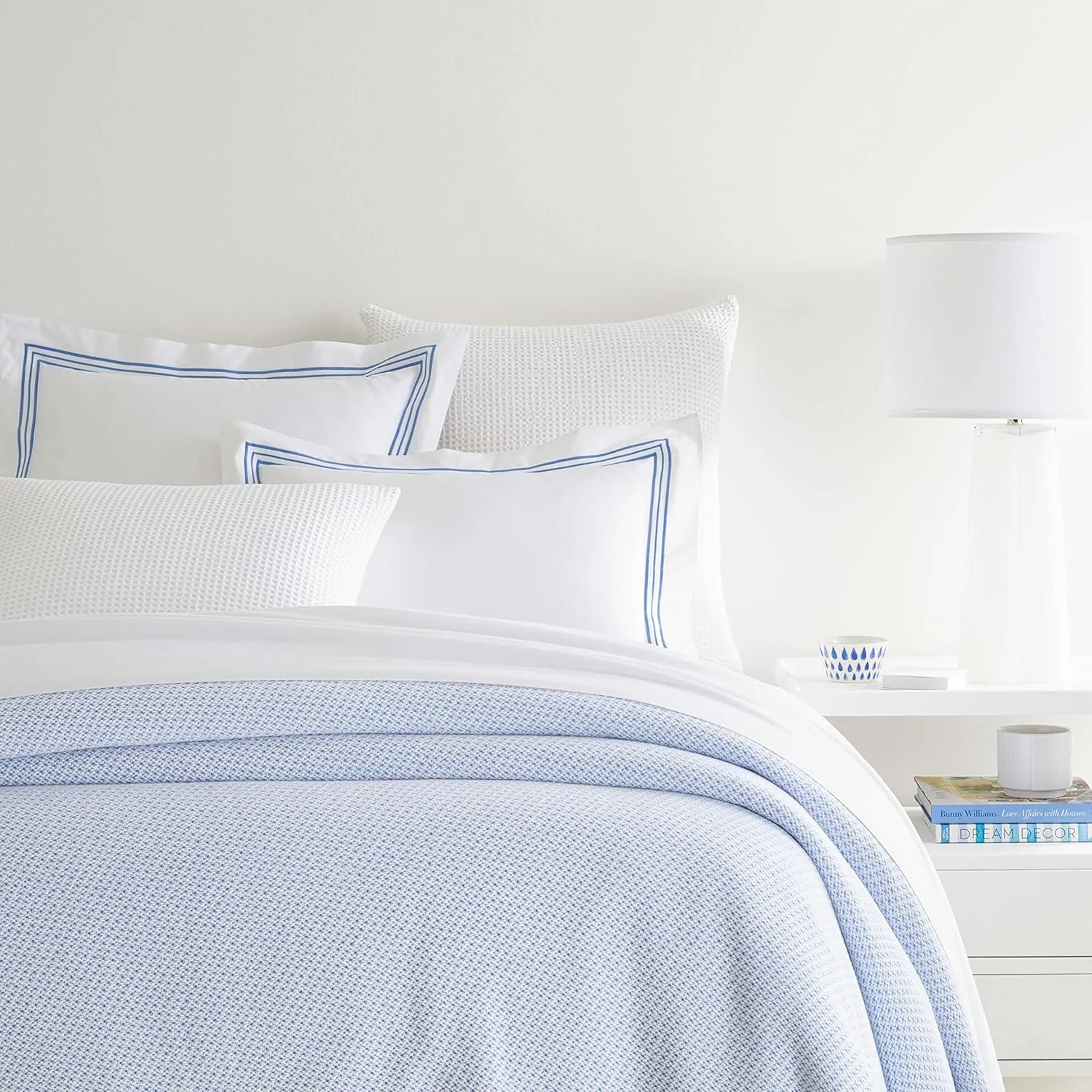 Quinn French Blue Cotton Blanket, Full/Queen Size, Blue Solid Pattern