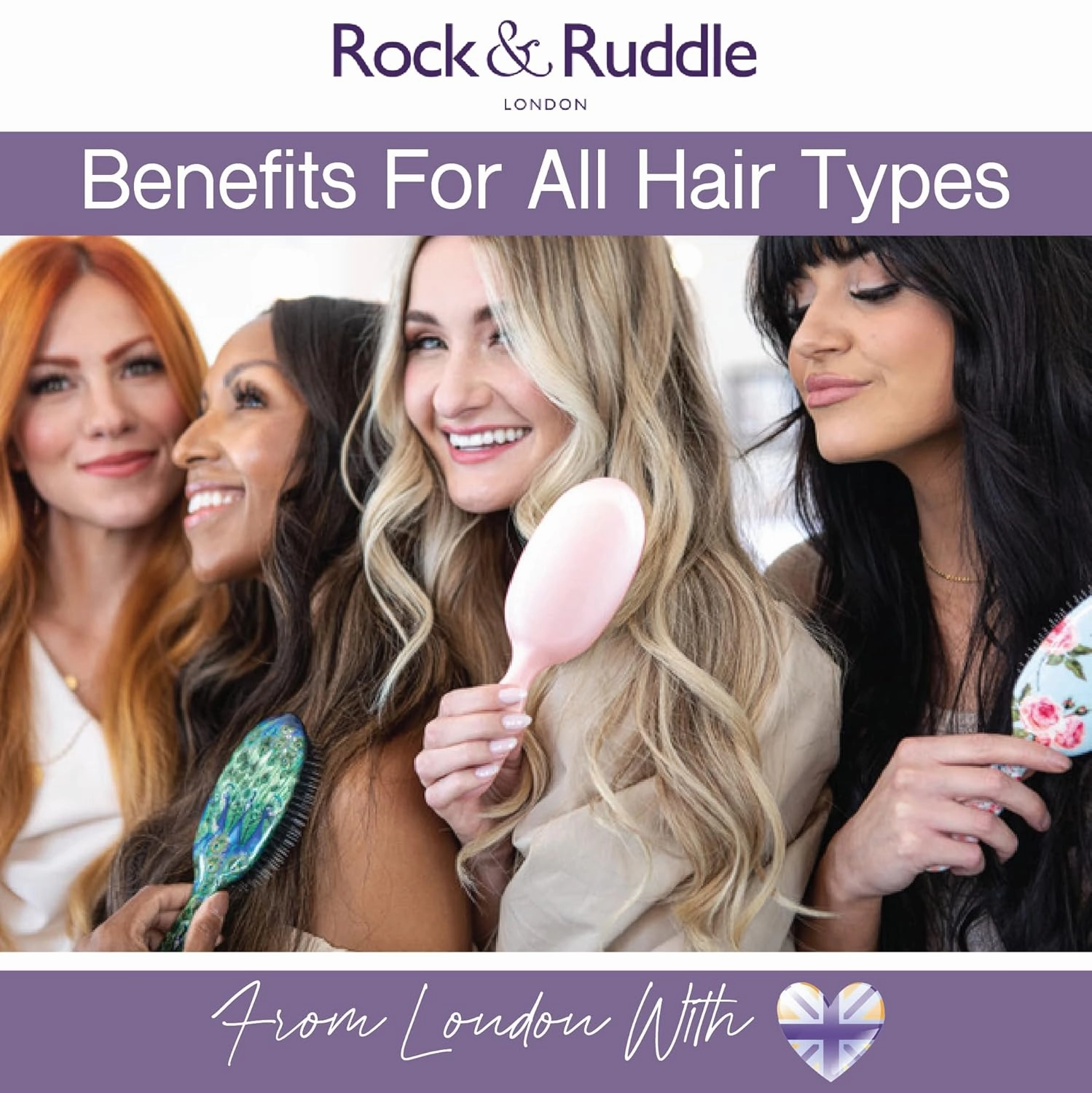 Rock & Ruddle Natural Mixed Boar Bristle Hair Brush for Women and Kids (Small 6.9") - Perfect for Wet or Dry Hair, Detangling Smoothing Blowdrying - Designed & Made in UK - Pink Gingham