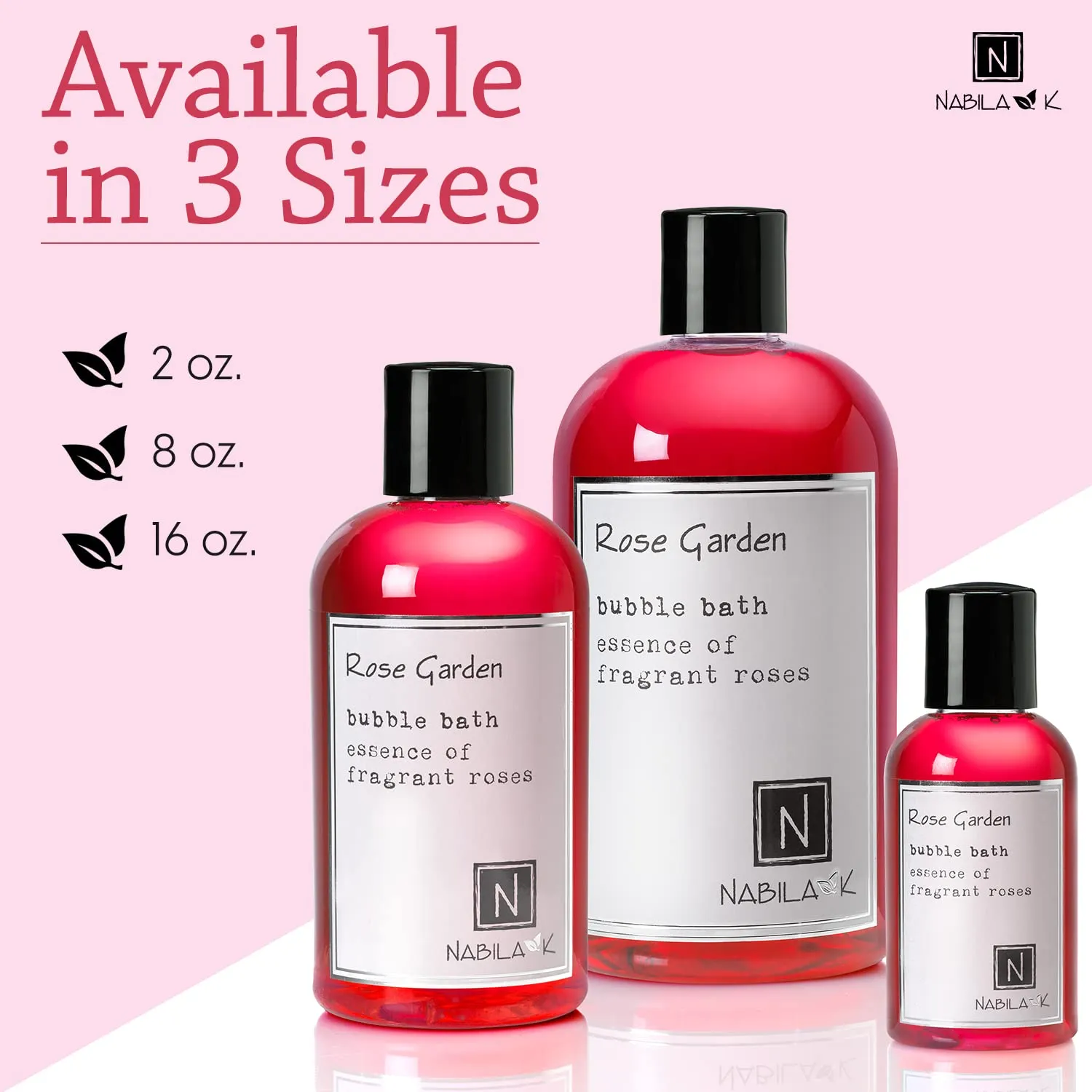 Rose Garden Bubble Bath by Nabila K - Essential Oils with Natural Ingredients for Sensitive Skin, Tear-Free, Gentle, Moisturizing - Luxury for Women & Men, 8 oz