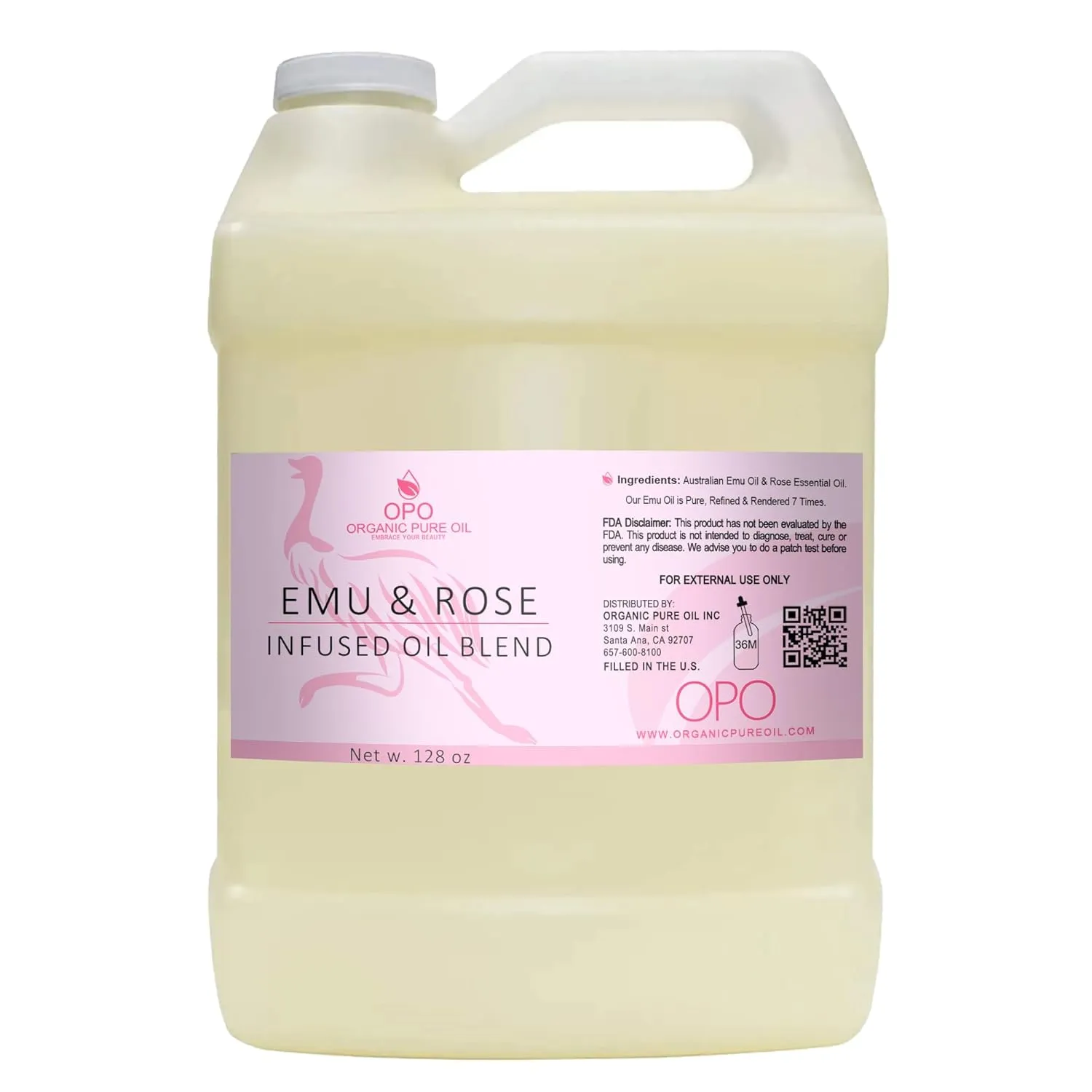 Rose Infused Emu Oil Blend - 100% Natural Botanical, Rendered 7 Times, Refined Carrier Mix, For Hair, Skin, Nails and Face - 1 GALLON