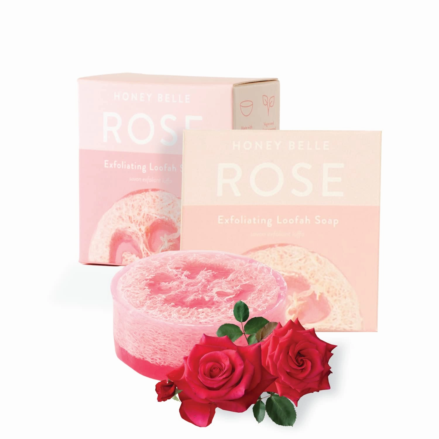 Rose Exfoliating Loofah Soap 2-Pack - Exfoliating Bar Soap with Loofah Inside - Cleansing, Moisturizing, Nourishing, Scrubby Soap - Plant-Based, Eco-Friendly, Vegan, Cruelty-Free