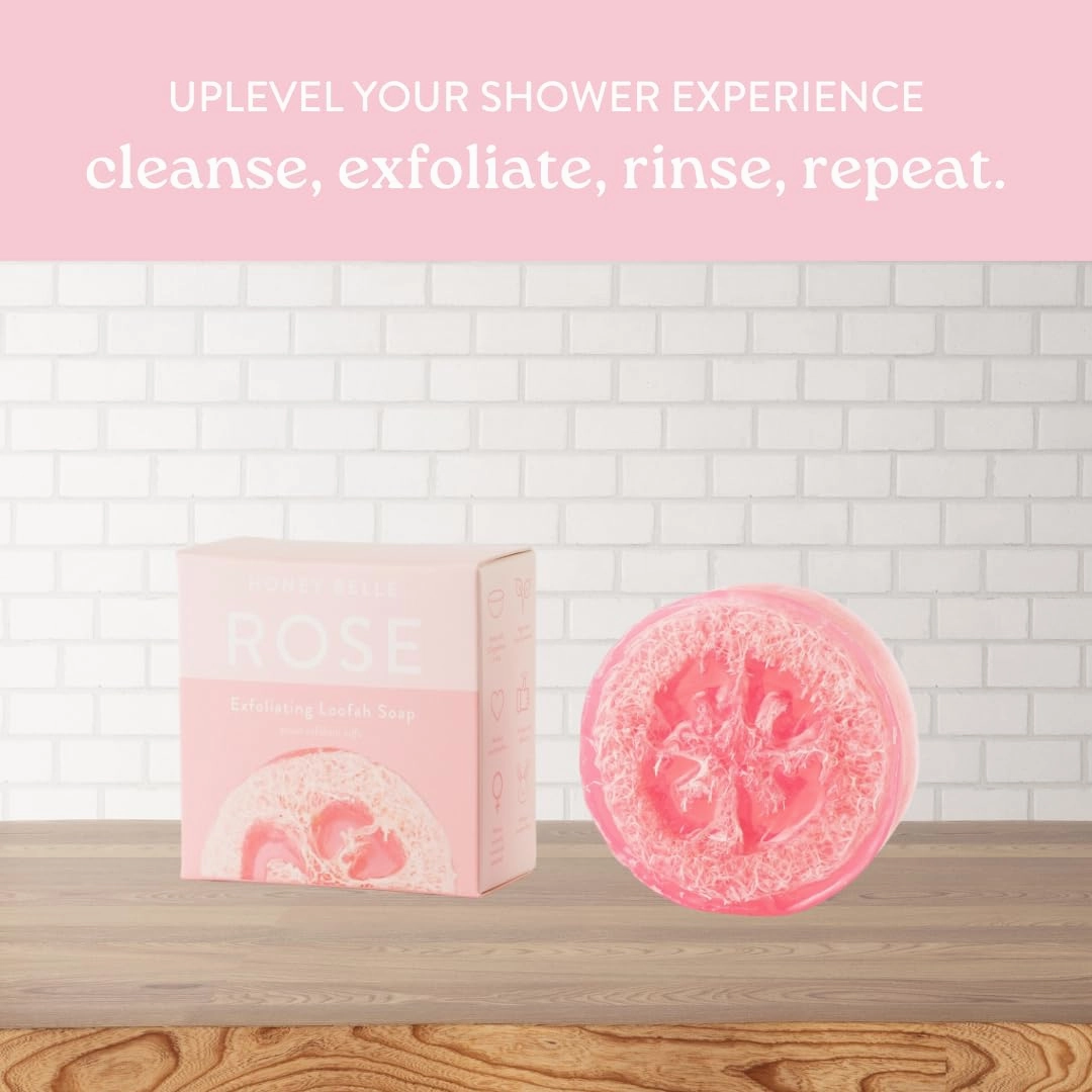 Rose Exfoliating Loofah Soap 2-Pack - Exfoliating Bar Soap with Loofah Inside - Cleansing, Moisturizing, Nourishing, Scrubby Soap - Plant-Based, Eco-Friendly, Vegan, Cruelty-Free
