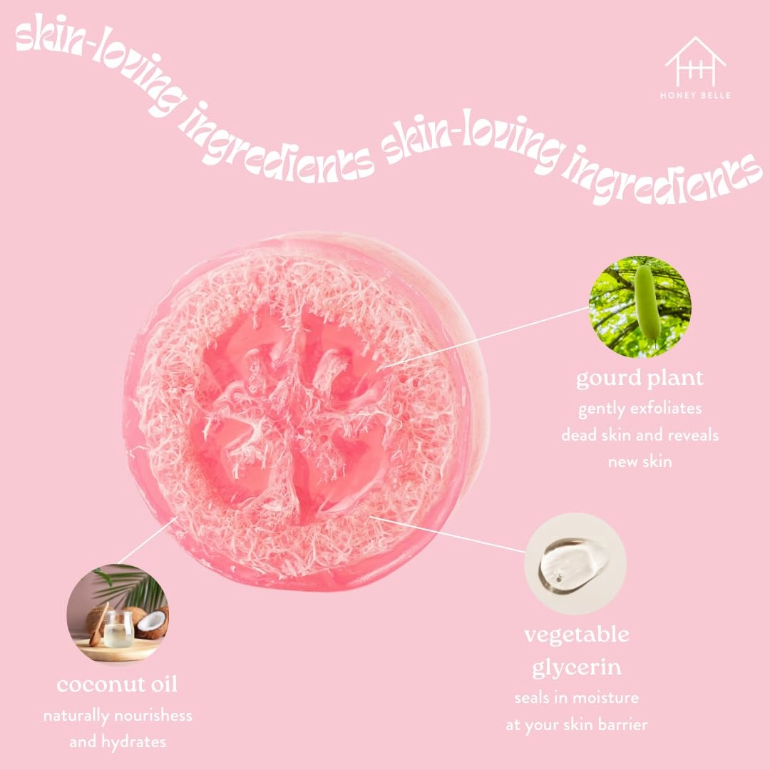 Rose Exfoliating Loofah Soap 2-Pack - Exfoliating Bar Soap with Loofah Inside - Cleansing, Moisturizing, Nourishing, Scrubby Soap - Plant-Based, Eco-Friendly, Vegan, Cruelty-Free