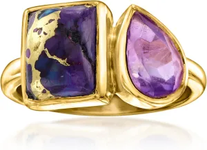 Ross-Simons Purple Turquoise and 1.10 Carat Amethyst Toi Et Moi Ring in 18kt Gold Over Sterling