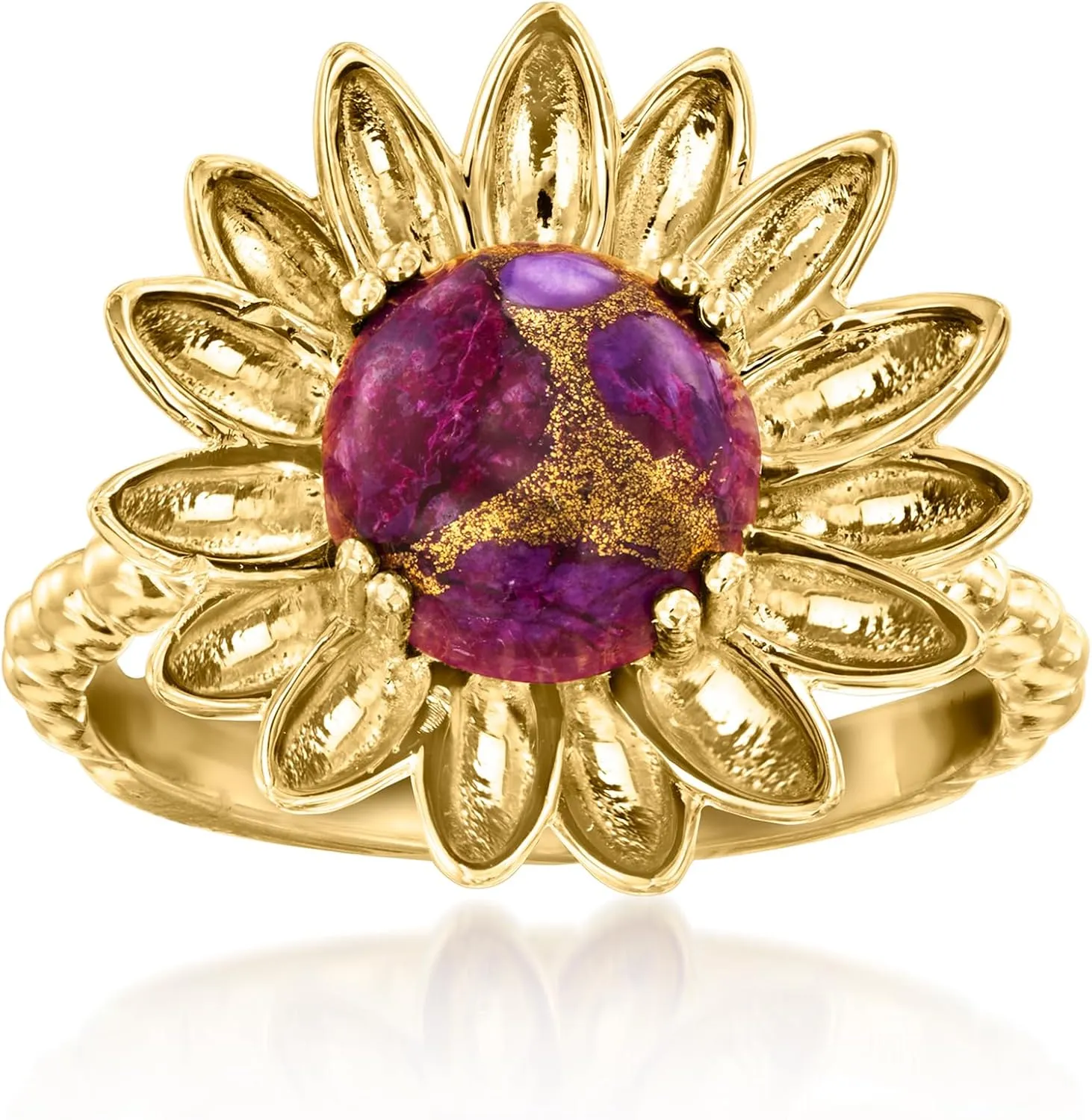 Ross-Simons Purple Turquoise Sunflower Ring in 18kt Gold Over Sterling