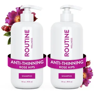 Routine Wellness Anti-Thinning Shampoo for Thinning Hair - Biotin DHT Blocker Women & Men - Color Safe Shampoo for Hair Loss & Healthy Hair - Rose Hips 14oz (Pack of 2)