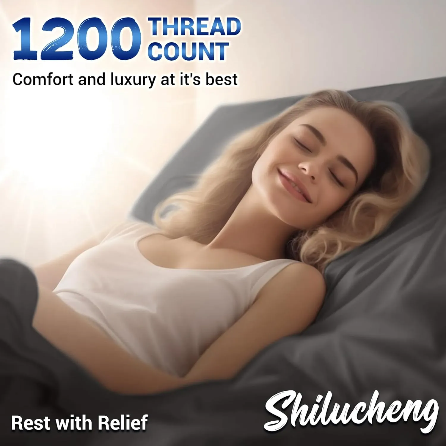 Shilucheng 1200 Thread Count Cotton Sheets Set，Luxury 100% Egyptian Cotton Bed Sheets，5-Star Hotel Quality Sheets, Breathable & Cooling, 16 Inch Deep Pocket - 4 Piece (Dark Grey, Full)