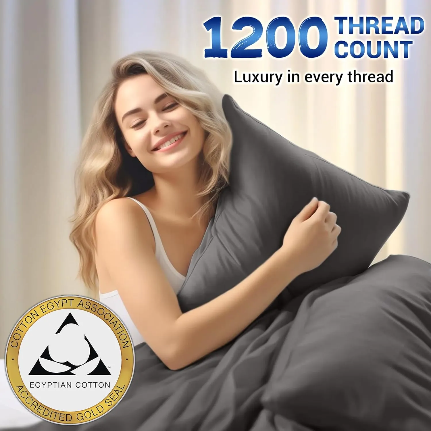 Shilucheng 1200 Thread Count Cotton Sheets Set，Luxury 100% Egyptian Cotton Bed Sheets，5-Star Hotel Quality Sheets, Breathable & Cooling, 16 Inch Deep Pocket - 4 Piece (Dark Grey, Full)