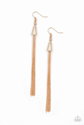 Shimmery Streamers Gold Paparazzi Earrings