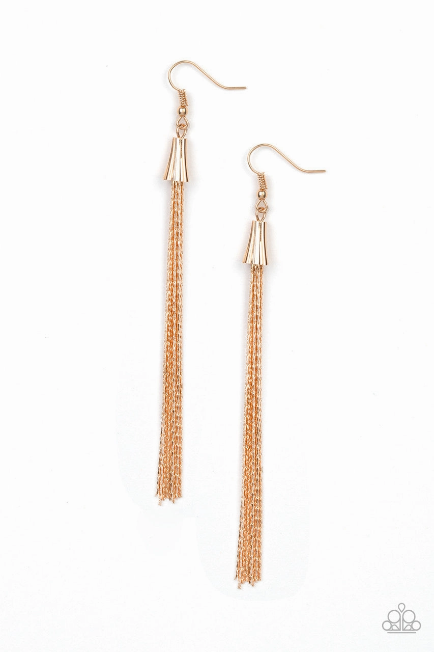 Shimmery Streamers Gold Paparazzi Earrings