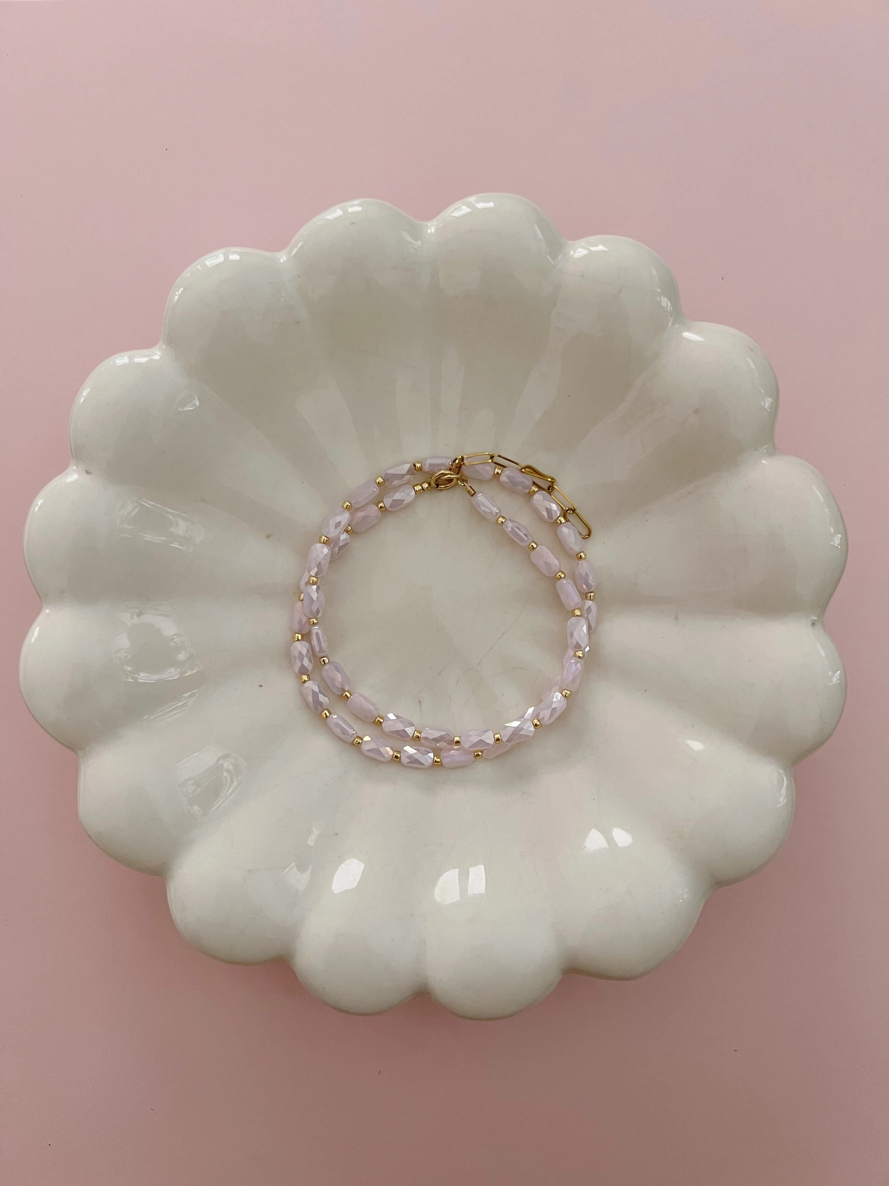 ShimmeryPale Pink Beaded Necklace