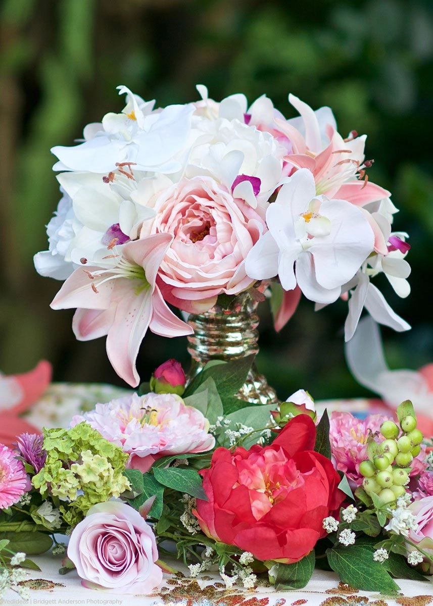 Silk Garden Cabbage Rose in Pastel Peach Pink - 23" Tall