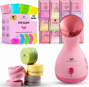Skin Rejuvenating 4-in-1 Spa Bundle - (Pack of 17) Facial Steamer Kit   (4 Pcs) Clay Mask Jar Set   [12 Pack] Jelly Face Mask  (40 Pairs) Under Eye Patches Set - Cleanse, Detoxify, Brighten & Nourish