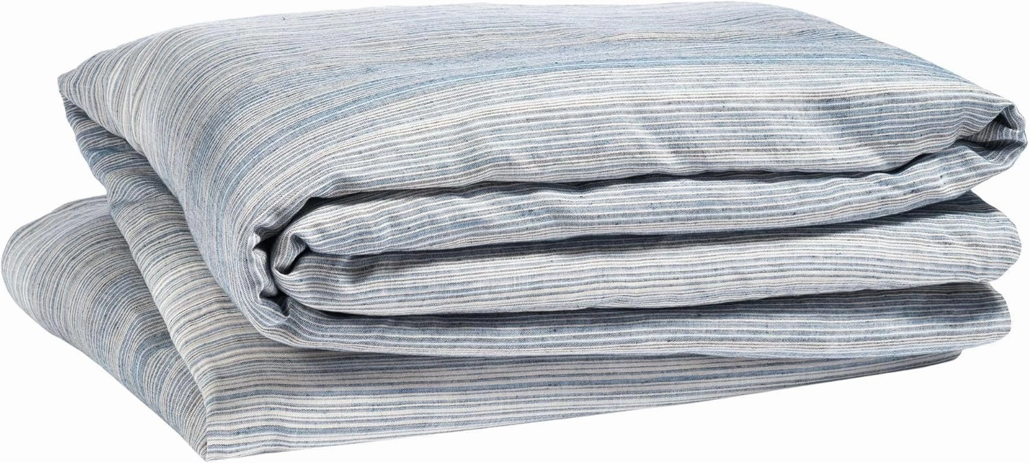 Sterling Stripe Linen Blue Duvet Cover, Full/Queen Size, Blue Stripe Pattern