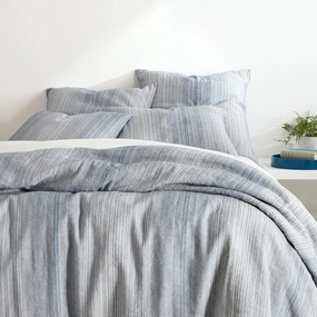 Sterling Stripe Linen Blue Duvet Cover, Full/Queen Size, Blue Stripe Pattern