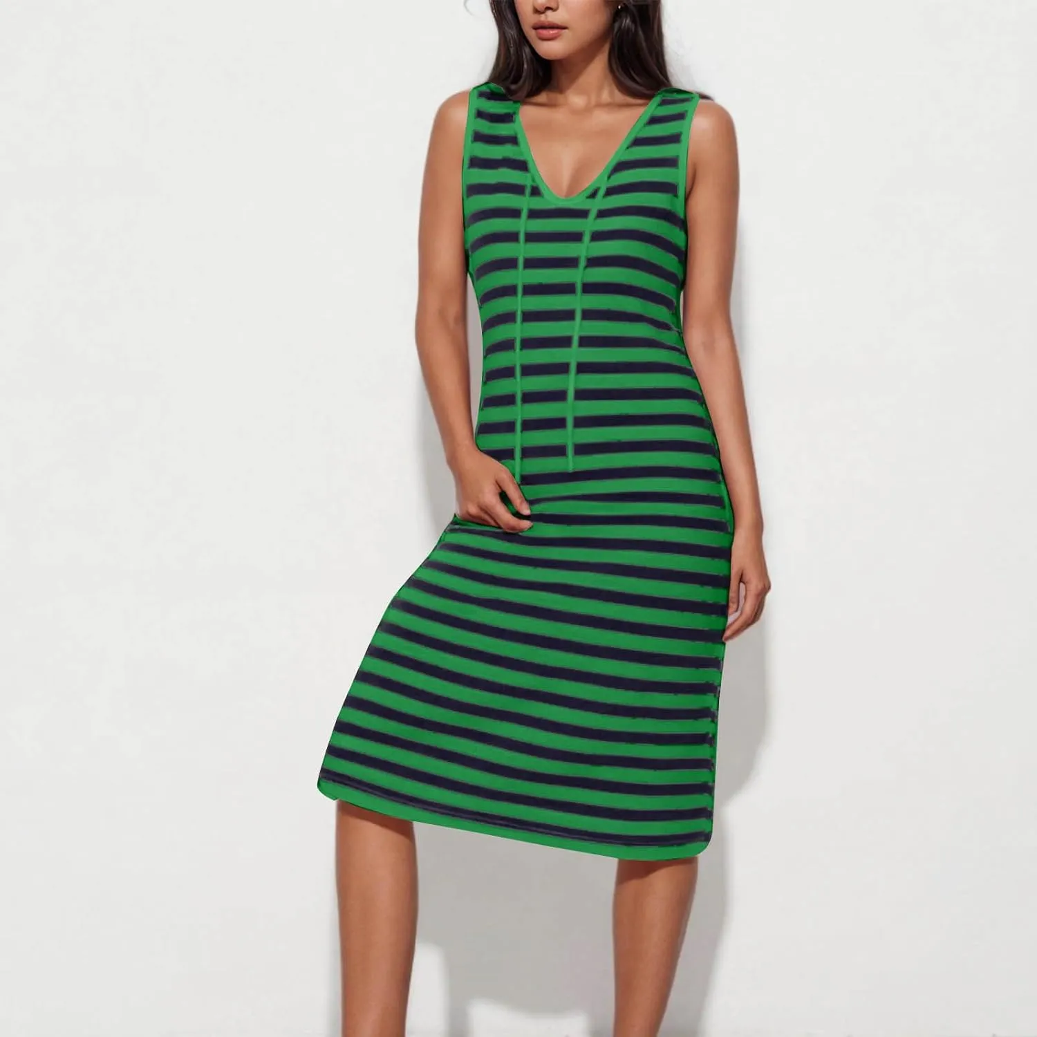 Summer Dresses for Women Striped Sleeveless Casual Sundresses Loose Fit Beach Cover Ups Trendy Tank Midi Sun Dress