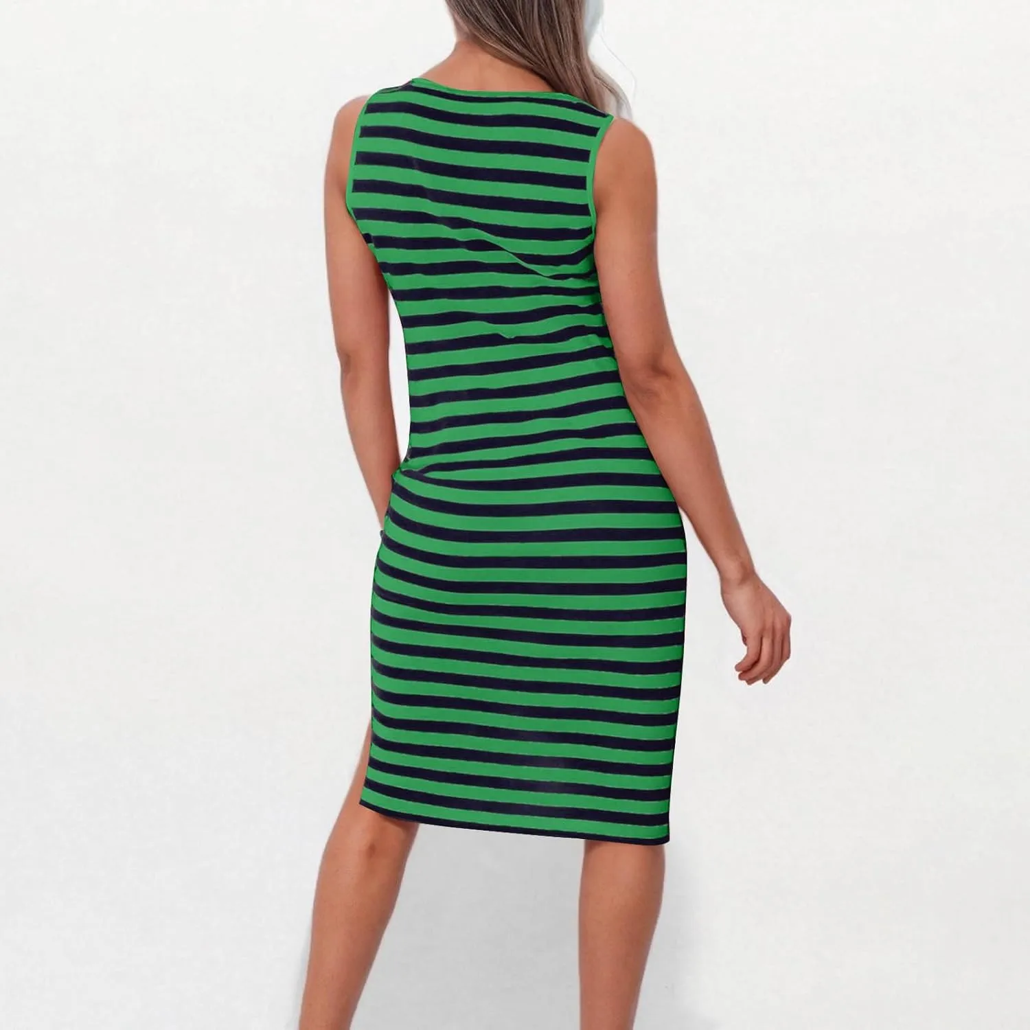 Summer Dresses for Women Striped Sleeveless Casual Sundresses Loose Fit Beach Cover Ups Trendy Tank Midi Sun Dress