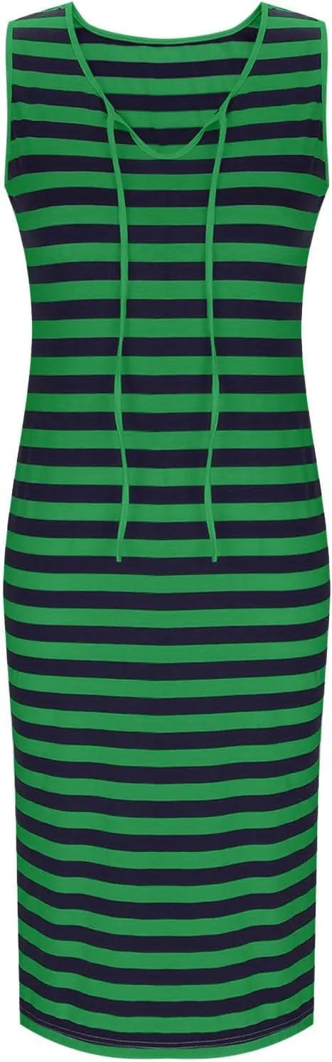 Summer Dresses for Women Striped Sleeveless Casual Sundresses Loose Fit Beach Cover Ups Trendy Tank Midi Sun Dress