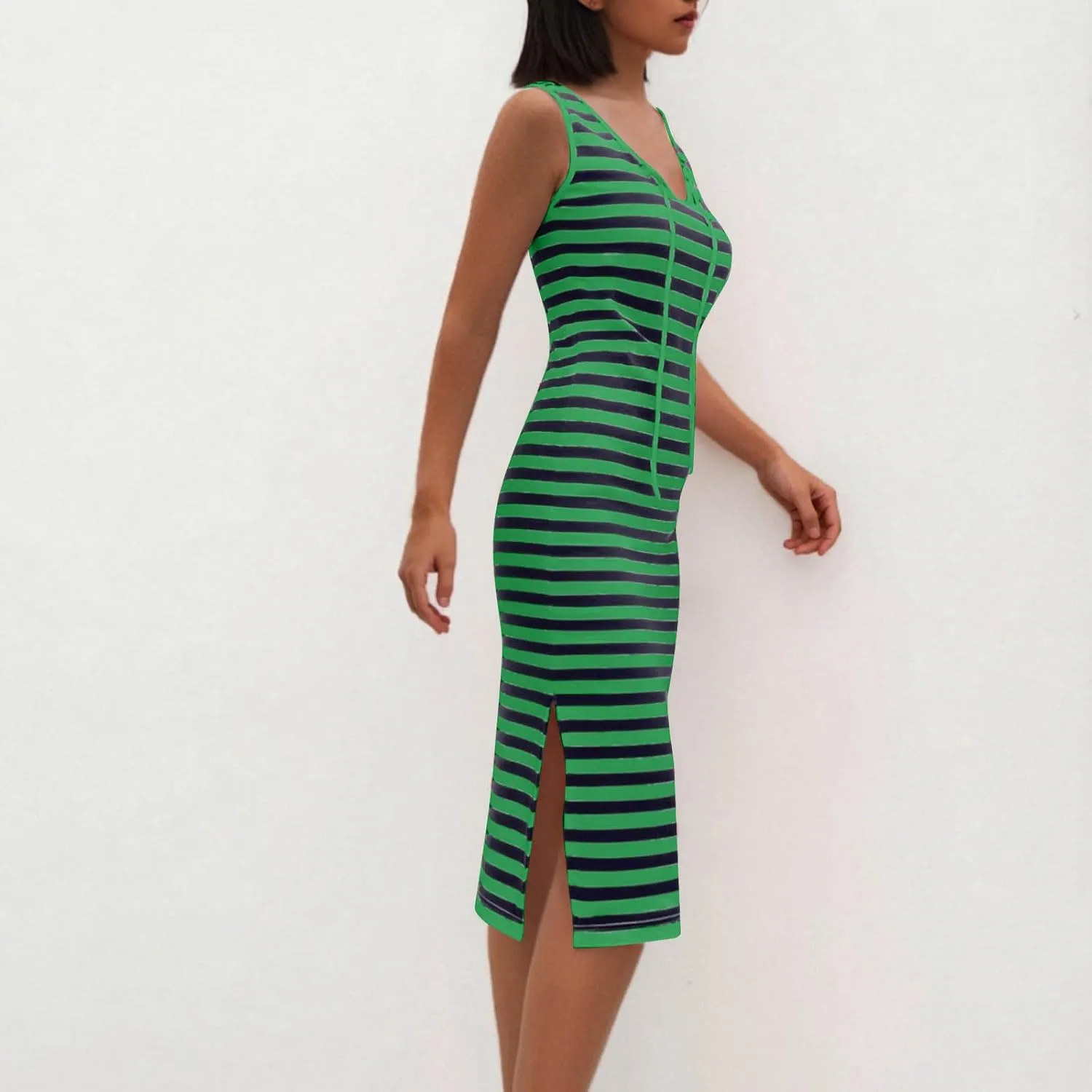Summer Dresses for Women Striped Sleeveless Casual Sundresses Loose Fit Beach Cover Ups Trendy Tank Midi Sun Dress