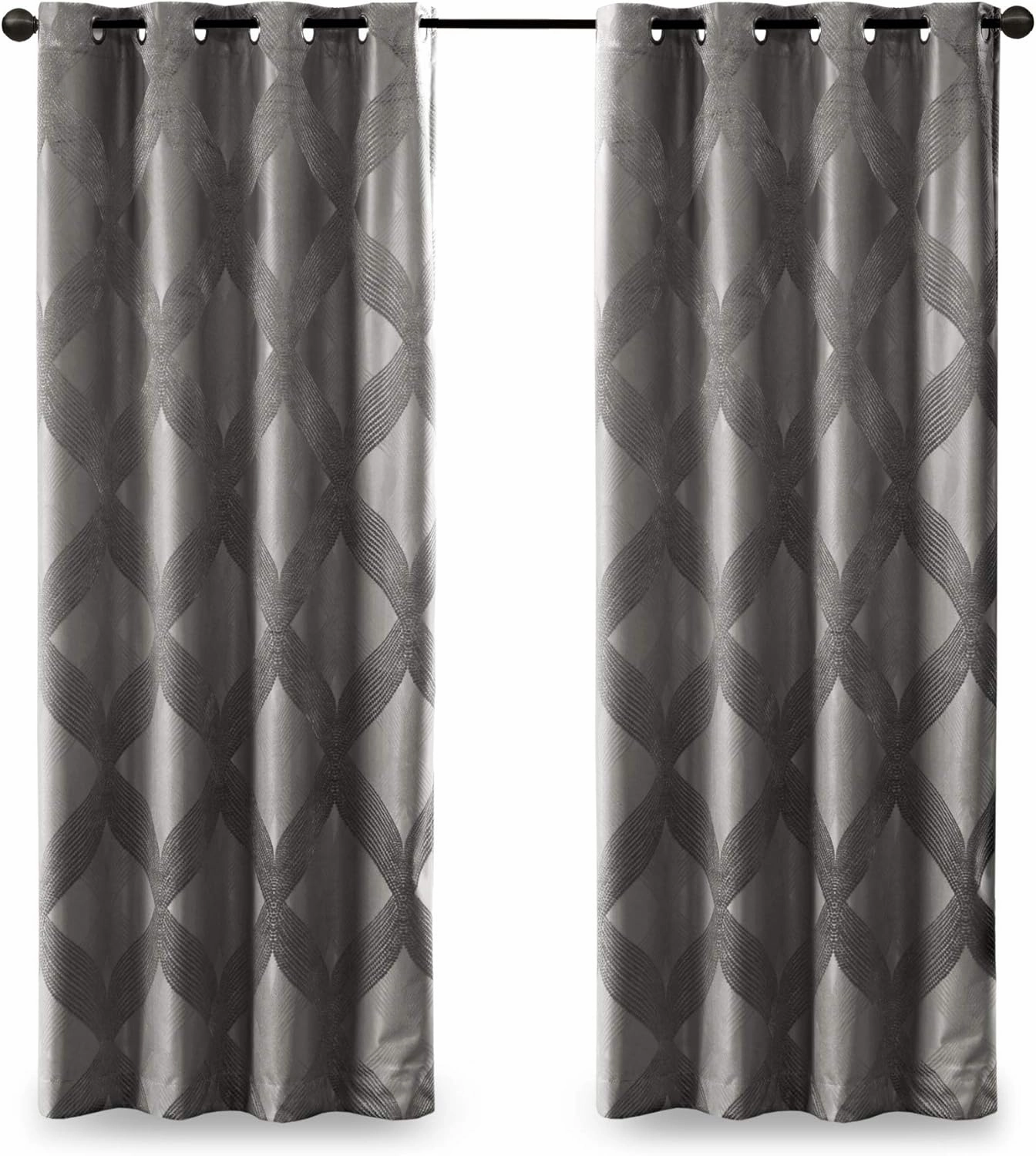 Sun Smart Bentley Total Blackout Curtains Window, Ogee Knitted Jacquard, Grommet Top Living Room Decor, Thermal Insulated Light Blocking Drape for Bedroom and Apartments 50x84, Charcoal
