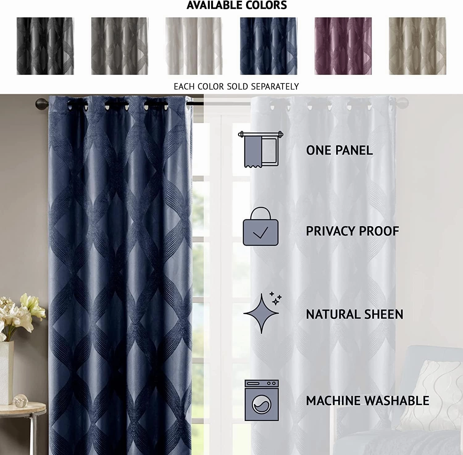 Sun Smart Bentley Total Blackout Curtains Window, Ogee Knitted Jacquard, Grommet Top Living Room Decor, Thermal Insulated Light Blocking Drape for Bedroom and Apartments 50x84, Charcoal