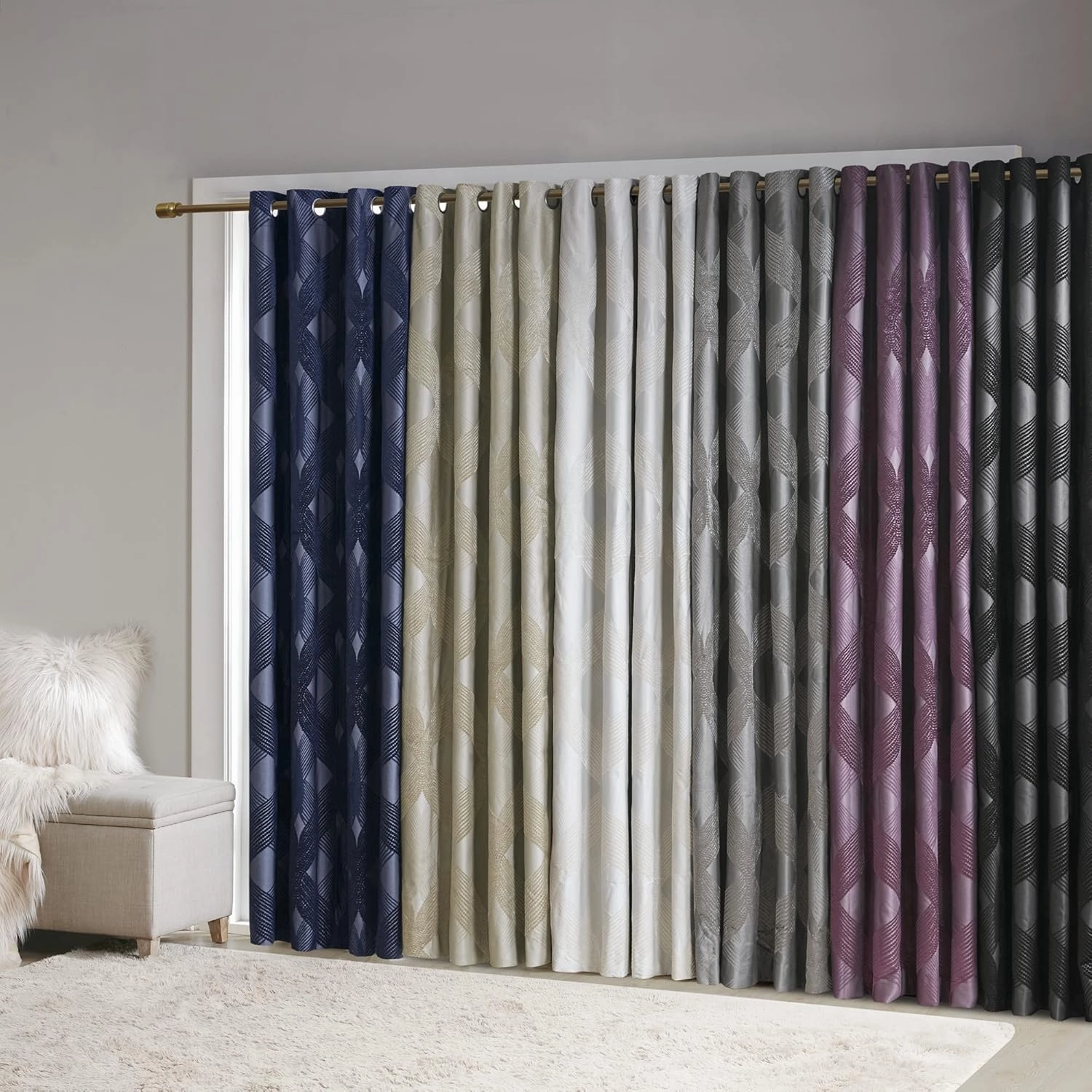 Sun Smart Bentley Total Blackout Curtains Window, Ogee Knitted Jacquard, Grommet Top Living Room Decor, Thermal Insulated Light Blocking Drape for Bedroom and Apartments 50x84, Charcoal