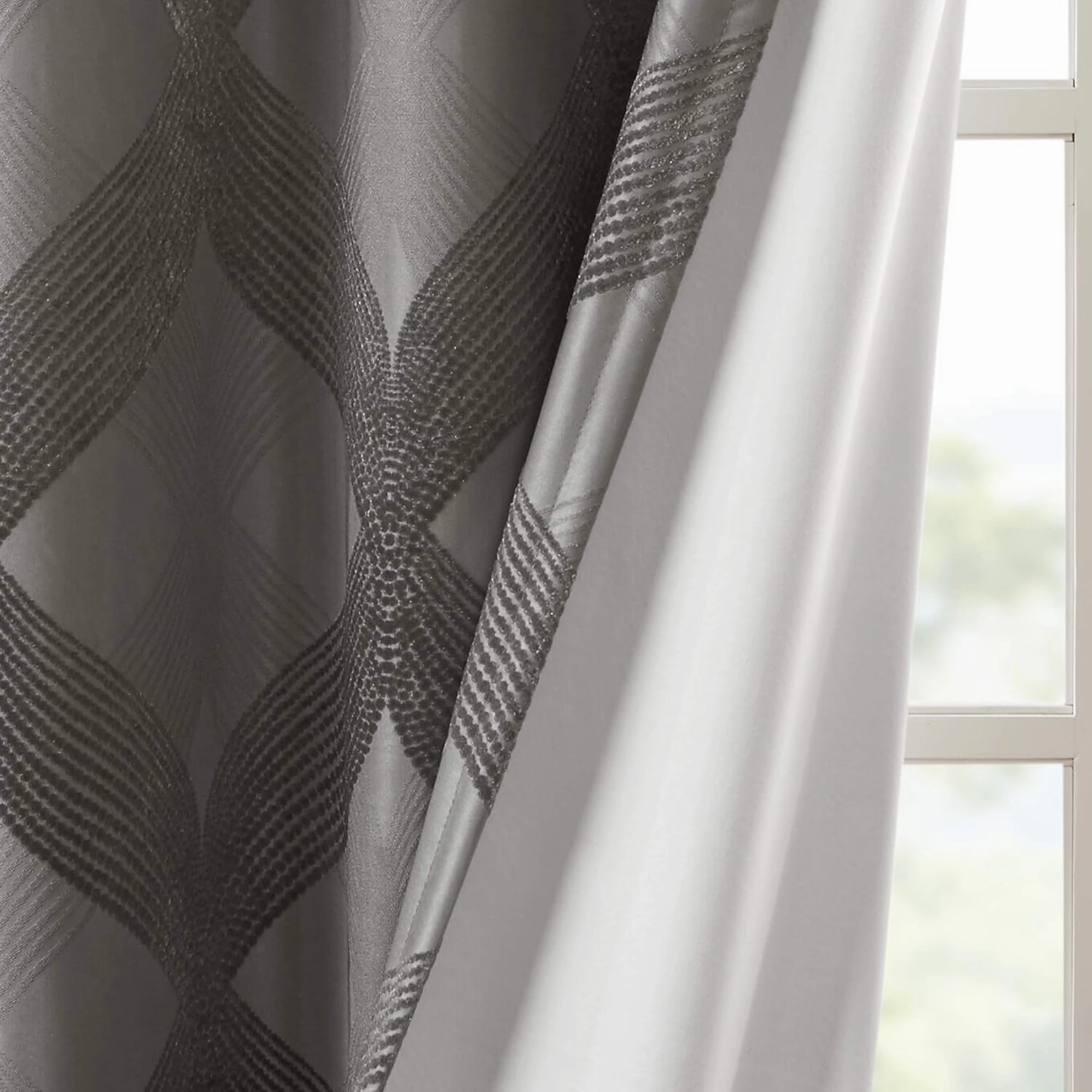 Sun Smart Bentley Total Blackout Curtains Window, Ogee Knitted Jacquard, Grommet Top Living Room Decor, Thermal Insulated Light Blocking Drape for Bedroom and Apartments 50x84, Charcoal