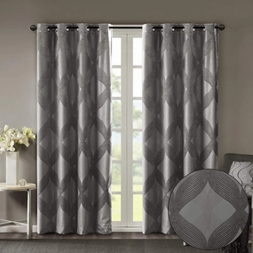 Sun Smart Bentley Total Blackout Curtains Window, Ogee Knitted Jacquard, Grommet Top Living Room Decor, Thermal Insulated Light Blocking Drape for Bedroom and Apartments 50x84, Charcoal