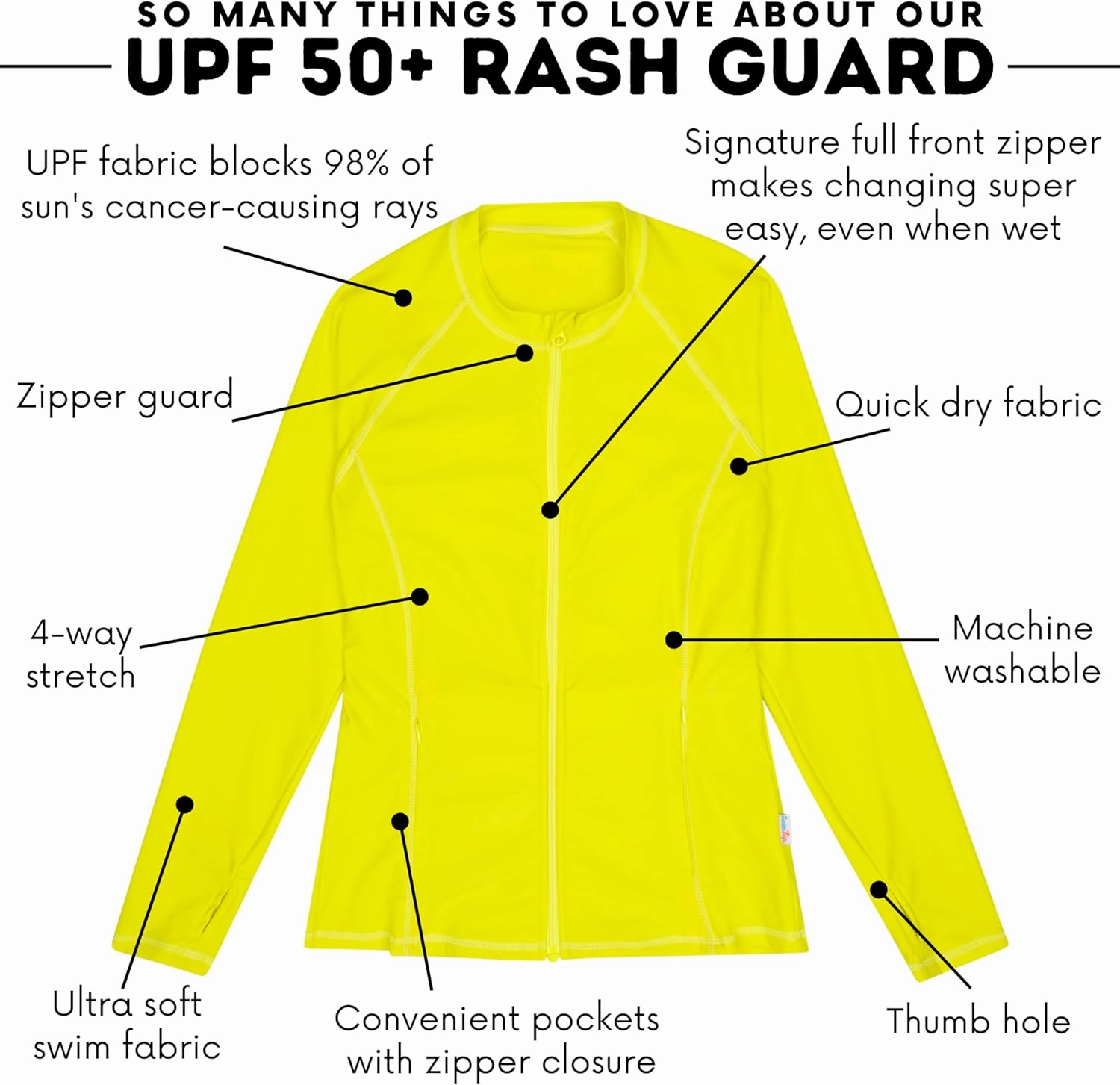 SwimZip Women's Long Sleeve Rash Guard with Pockets & UPF 50  Sun Protection