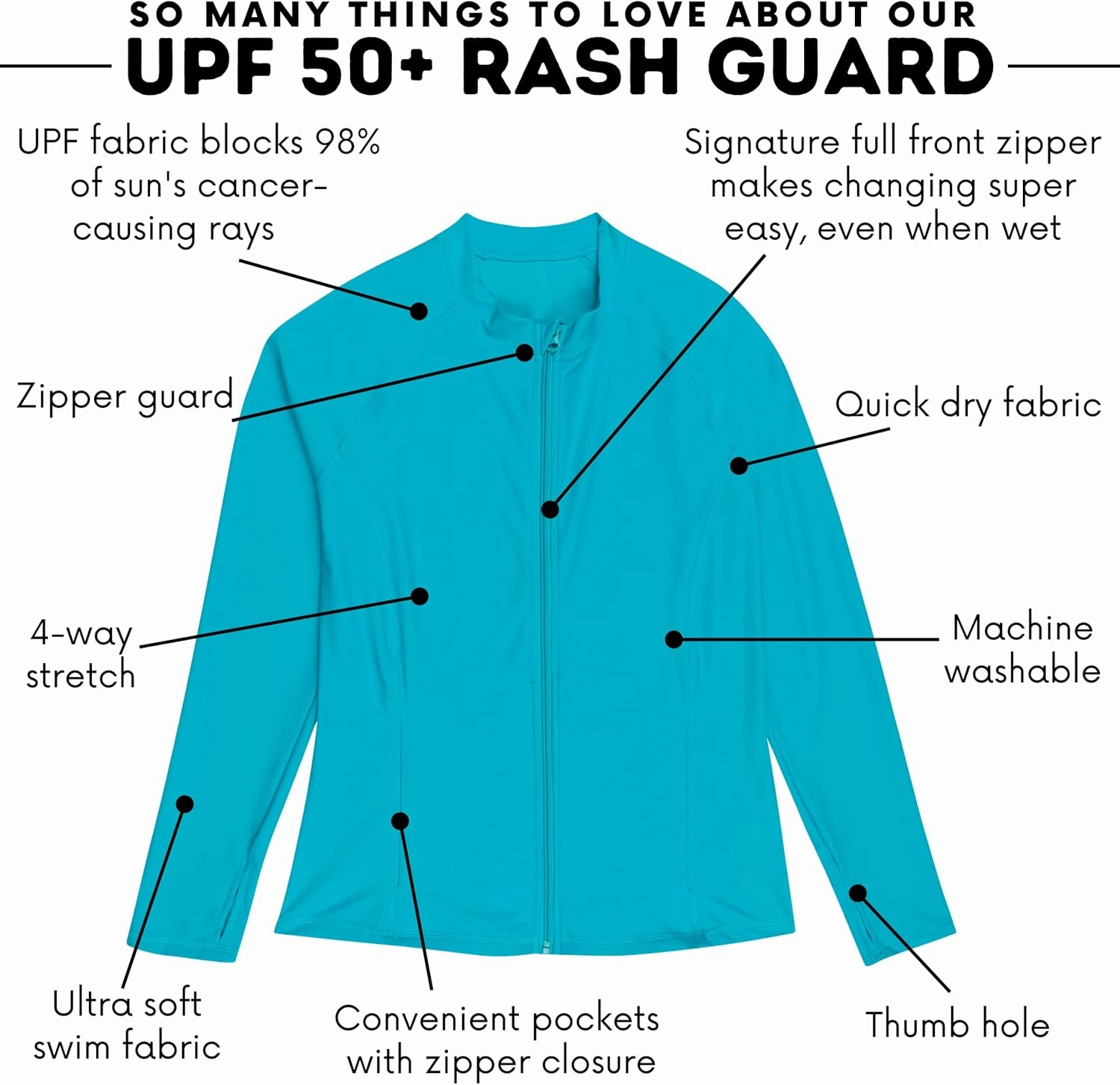 SwimZip Women's Long Sleeve Rash Guard with Pockets & UPF 50  Sun Protection