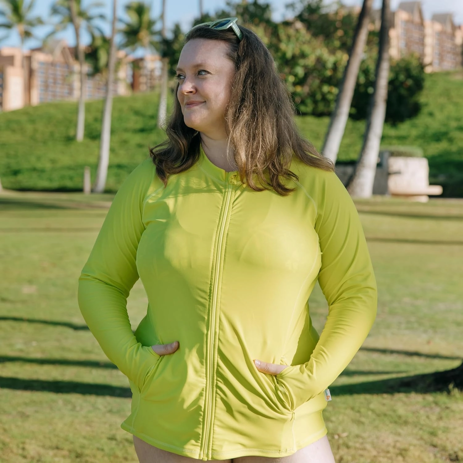 SwimZip Women's Long Sleeve Rash Guard with Pockets & UPF 50  Sun Protection