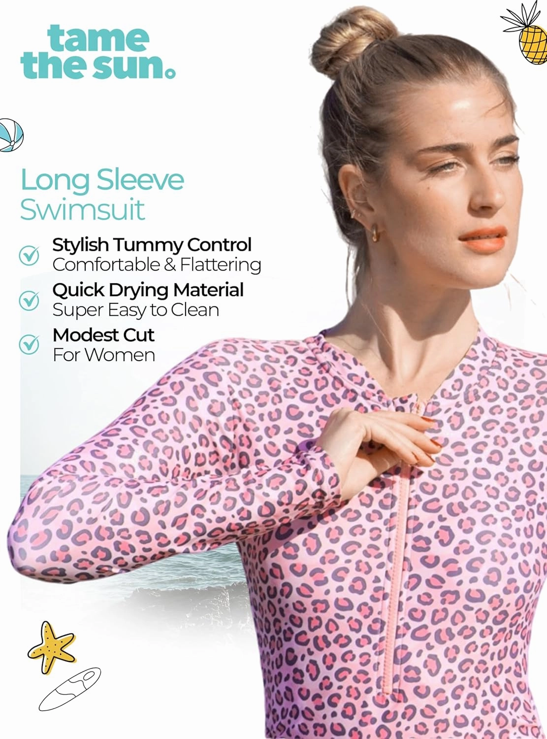 Tame the Sun Long Sleeve Swimsuits for Women - One Piece Tummy Control, UPF 50  Bathing Suit - Rash Guard, Zipper Swimwear