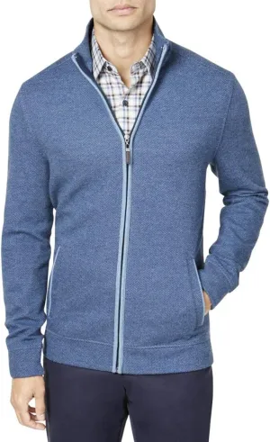 Tasso Elba Mens Small Chevron-Print Full Zip Sweater Blues
