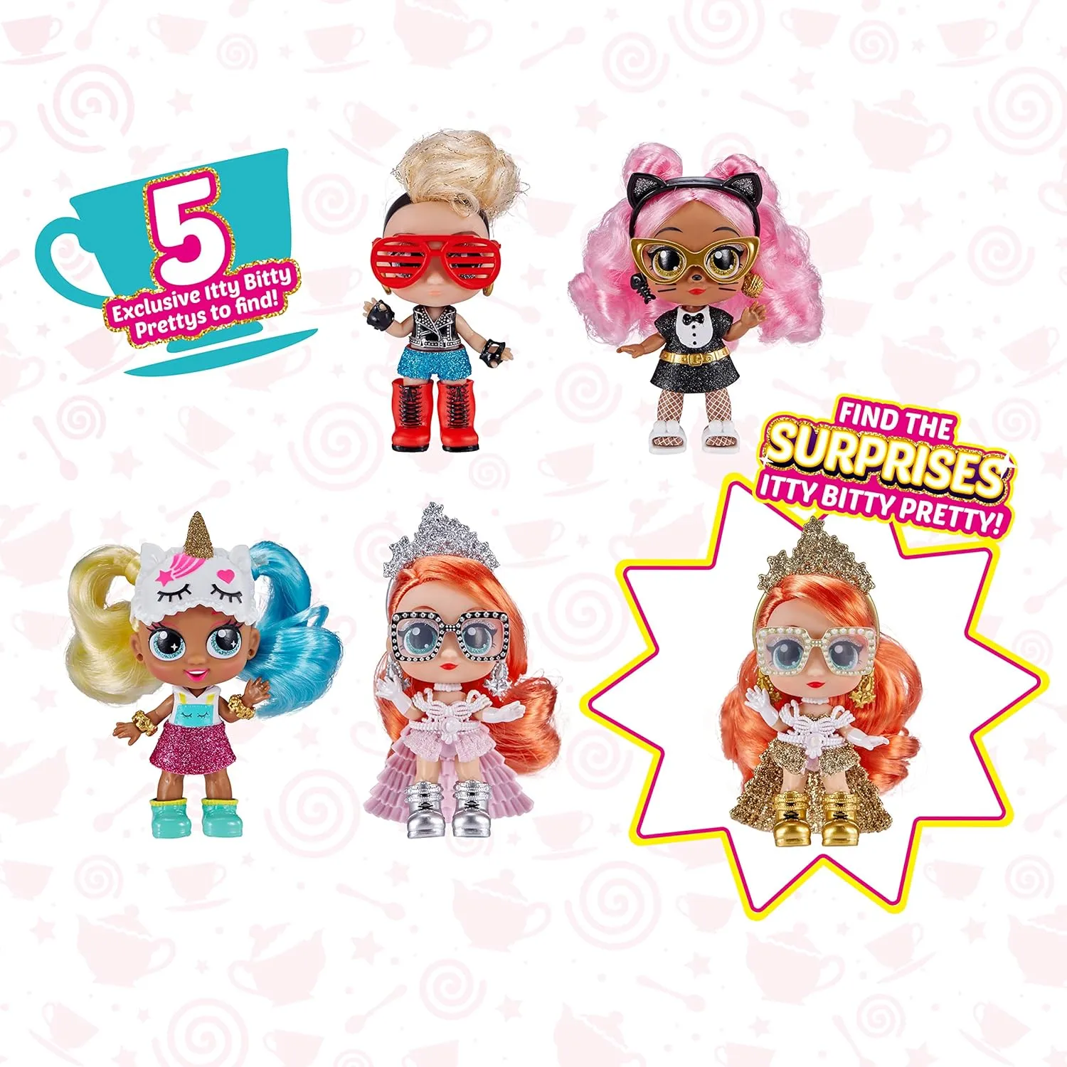 Tea Party Surprise Teacup Dolls Playset (Series 1) by ZURU Toys for Girls (Over 25 Surprises) - Rocker and Unicorn, Pink Large Tea Cup