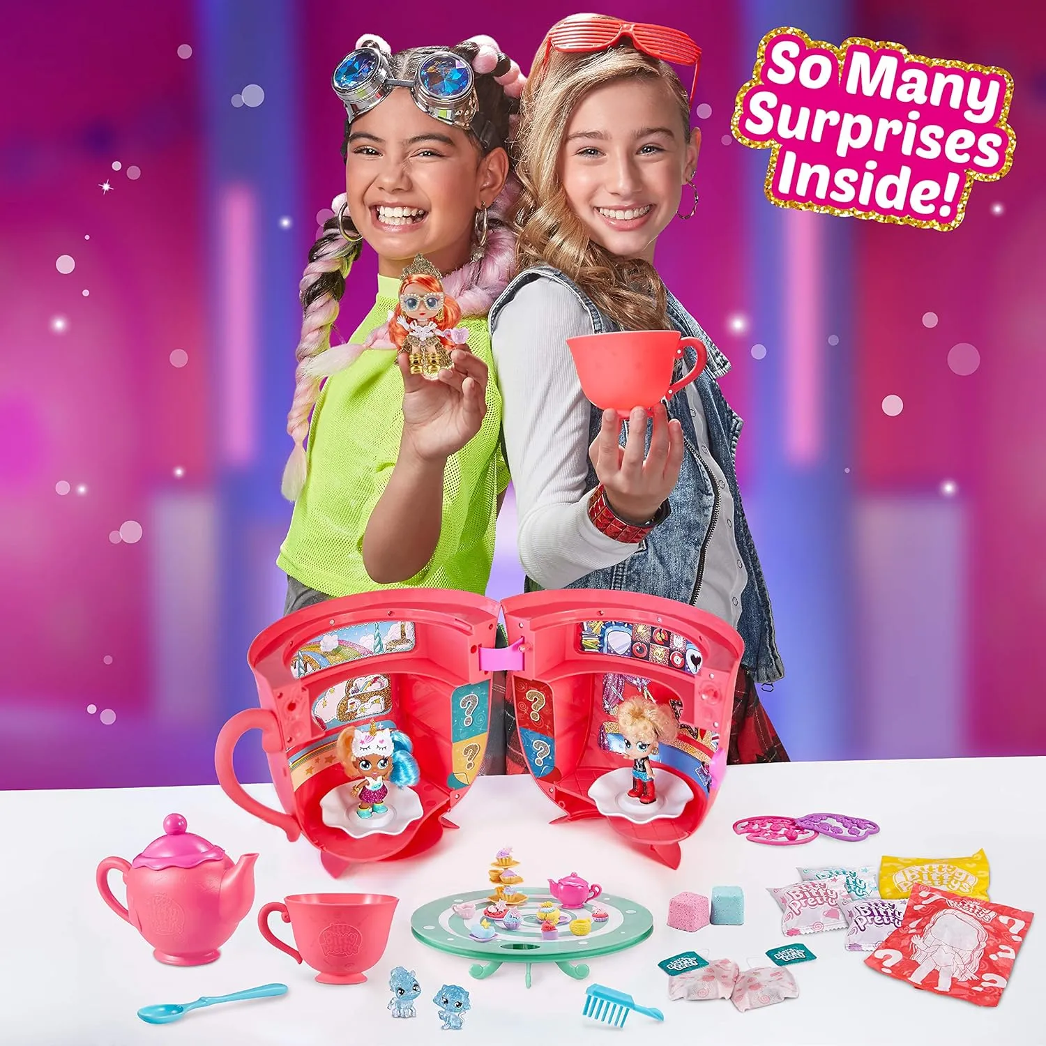 Tea Party Surprise Teacup Dolls Playset (Series 1) by ZURU Toys for Girls (Over 25 Surprises) - Rocker and Unicorn, Pink Large Tea Cup