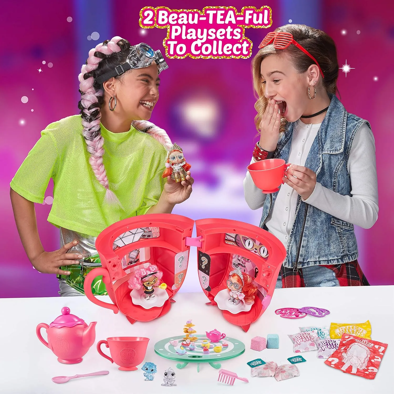 Tea Party Surprise Teacup Dolls Playset (Series 1) by ZURU Toys for Girls (Over 25 Surprises) - Rocker and Unicorn, Pink Large Tea Cup