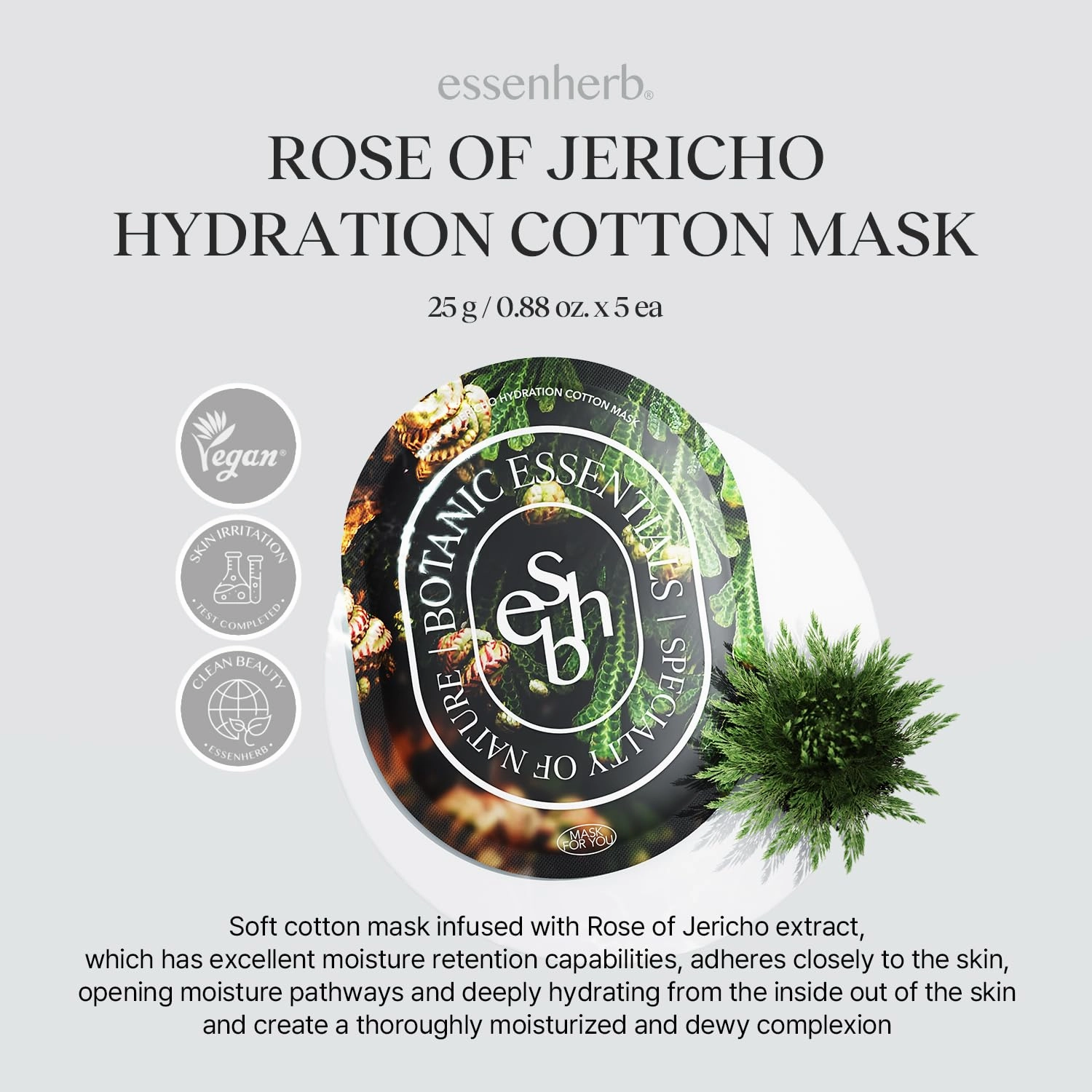 Tea Tree Relief Cotton Mask, Soothing & Hydrating, Vegan, Korean Skin Care Face Mask 23g*5sheets (Rose of Jericho)