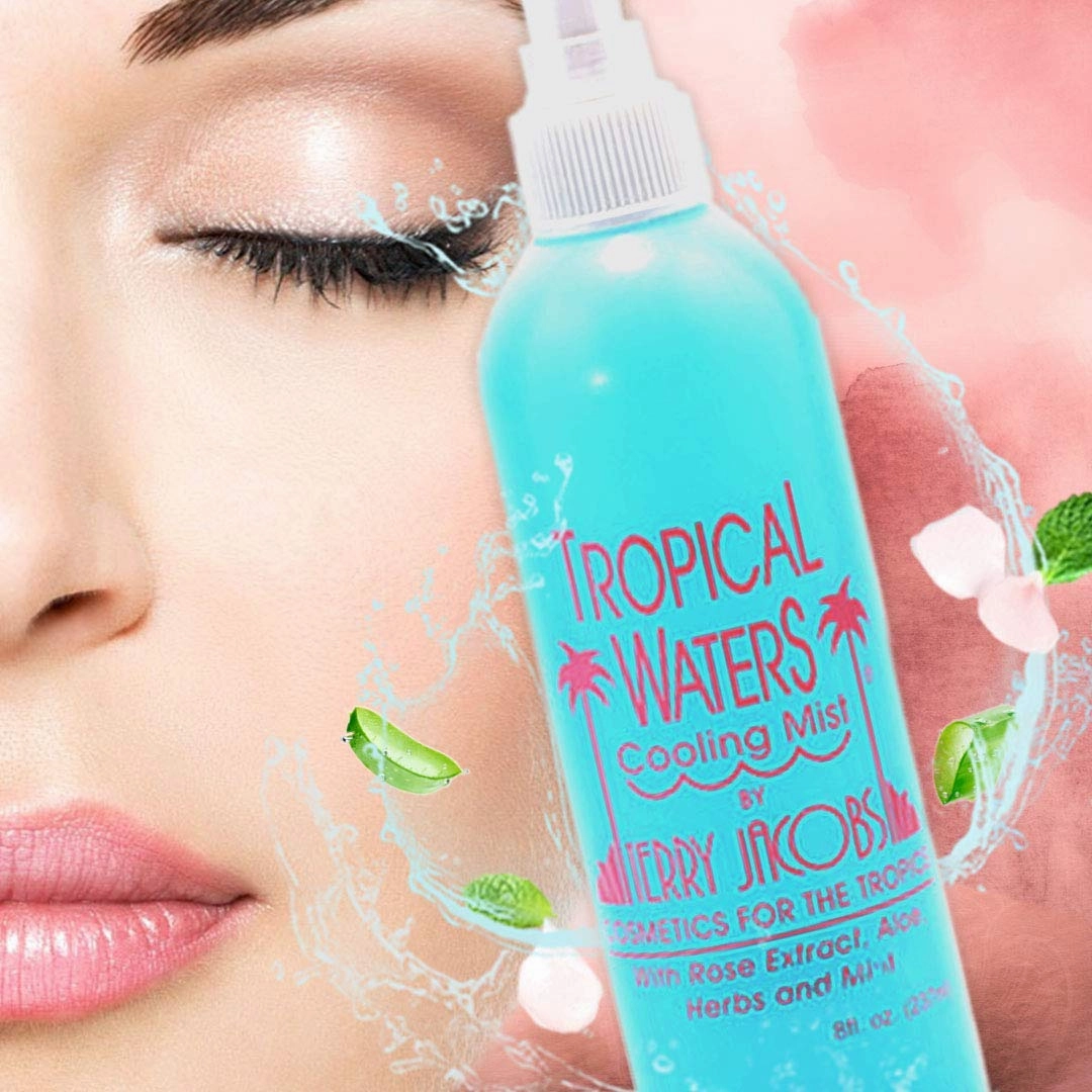 Terry Jacobs Tropical Waters Rose Water Makeup Setting Spray | Alcohol-Free, Oil-Free, Long-Lasting Face & Hair Mist | Travel Size, Hydrating Setting Spray for Makeup, Cruelty-Free Cosmetics | 4 Fl Oz