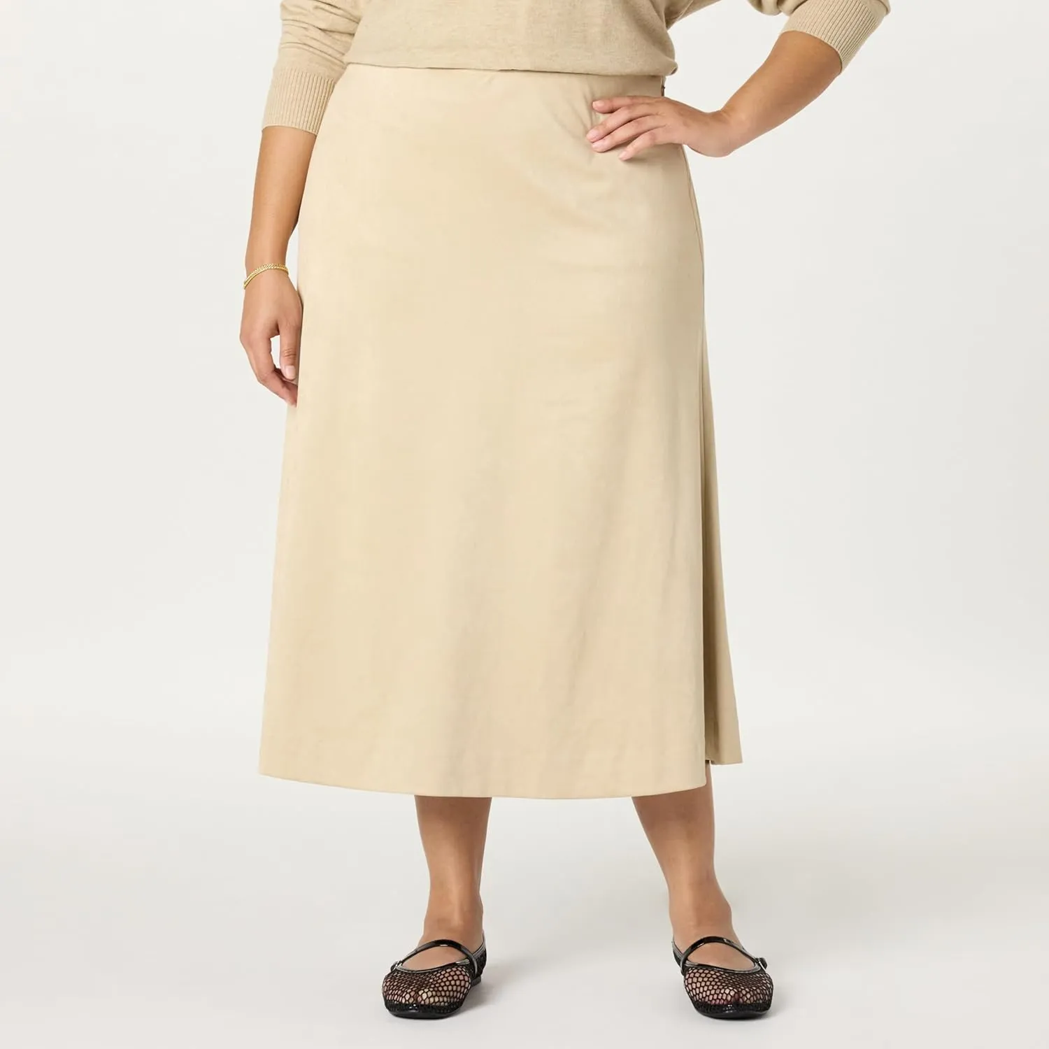 The Drop Women's Cecily Faux Suede Full Long Midi Skirt