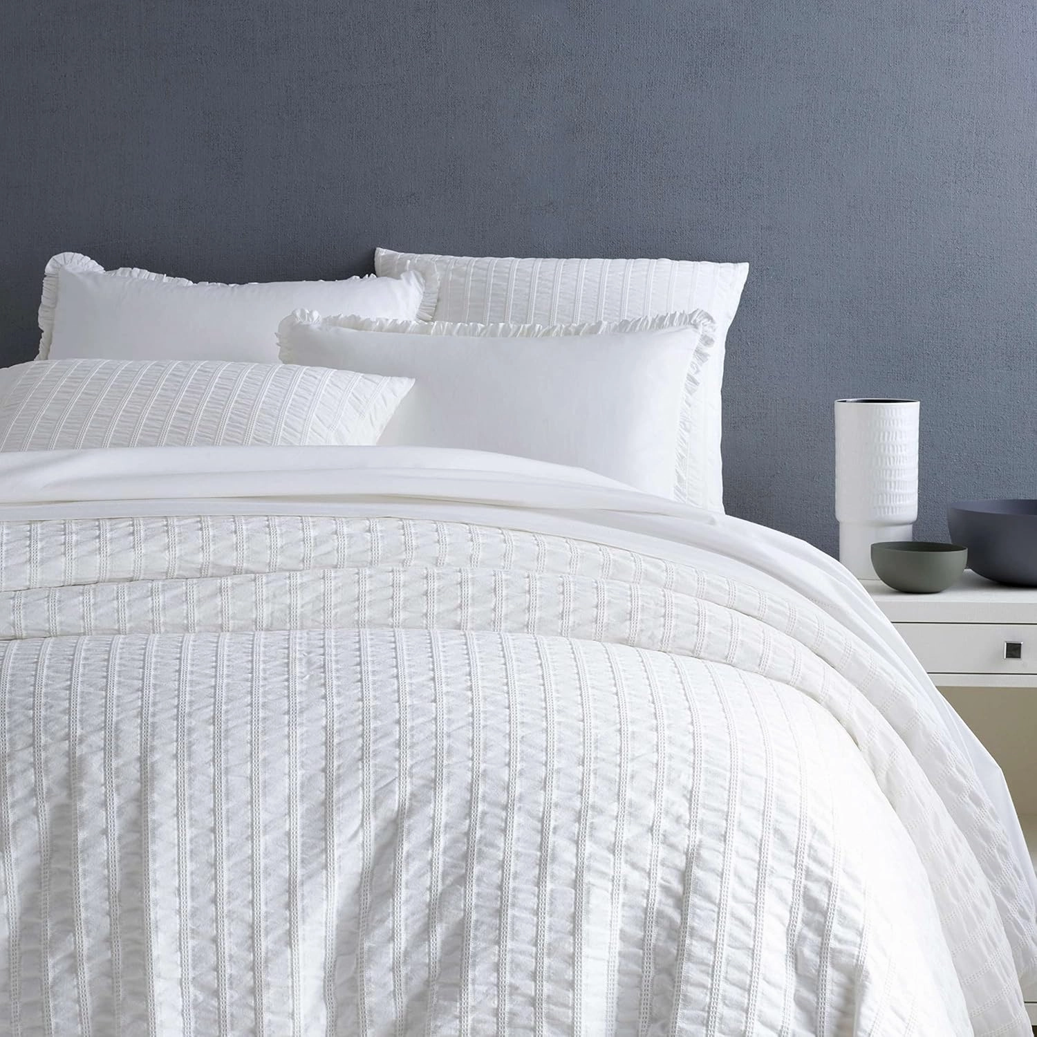 Tidal White Duvet Cover, Full/Queen Size, White Solid Pattern