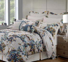 Tribeca Living 12 Piece Bed in A Bag, 100% Cotton Bedding Set Includes Oversized Comforter, Two Shams, Decorative Cushions, Deep Pocket Sheets and Skirt, Full Size, Casablanca