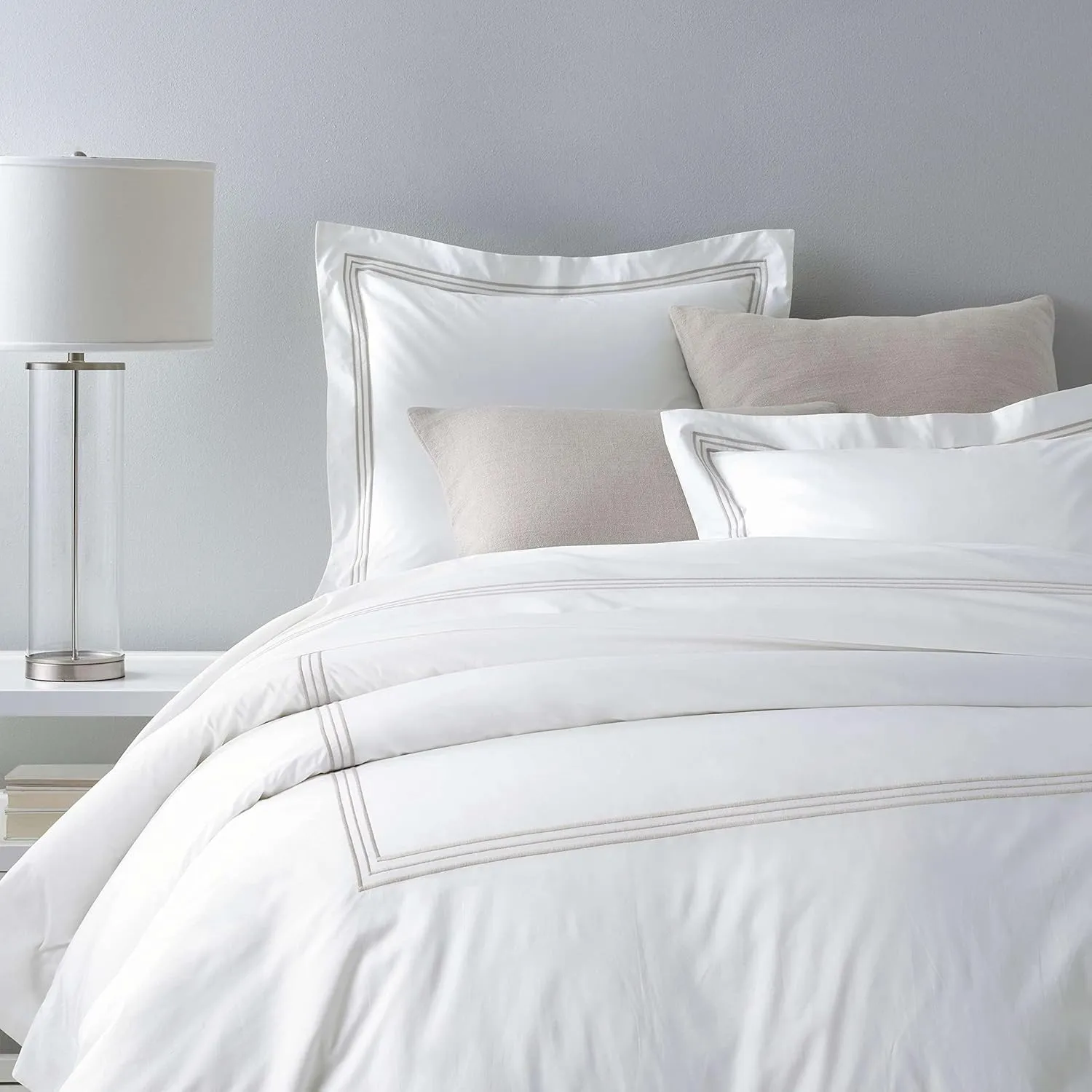 Trio Pearl Grey Duvet Cover, Full/Queen Size, Grey Stripe Pattern