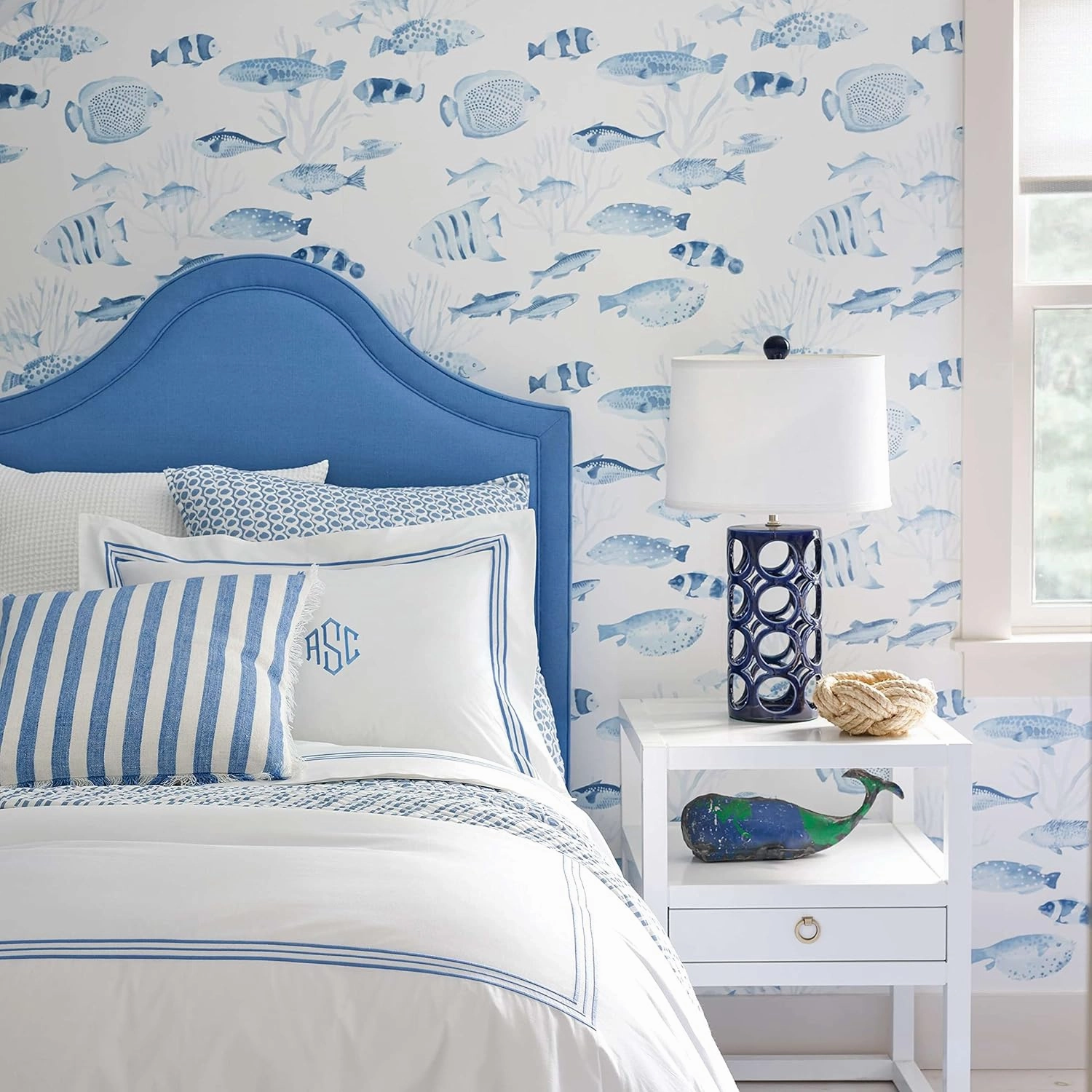 Trio French Blue Duvet Cover, Full/Queen Size, Blue Stripe Pattern