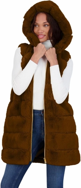 VIA SPIGA Women's Grooved Faux Fur Hooded Vest